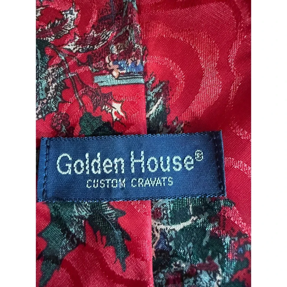 Golden House Custom Cravats Mens Christmas Tie Red Santa Tree Stockings USA Made